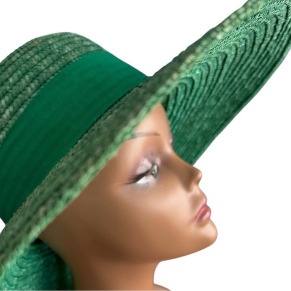 Vintage Italian Straw Sun Hat-Patty Petité Galt-Wide Brim Green Garden Party Hat - Picture 10 of 10